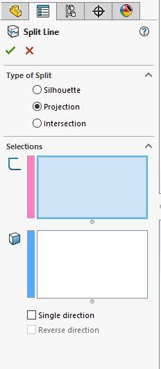 گزینه Projection از دستور Split Line در نرم افزار سالیدورکسSilhouette