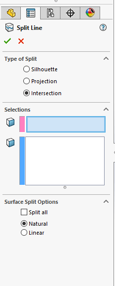 گزینه Intersection از دستور Split Line در نرم افزار سالیدورکسSilhouette