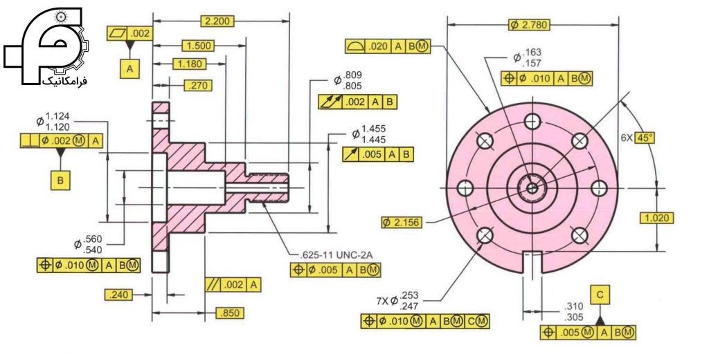 نقشه طراحی قطعه با تلرانس ابعادی و هندسی