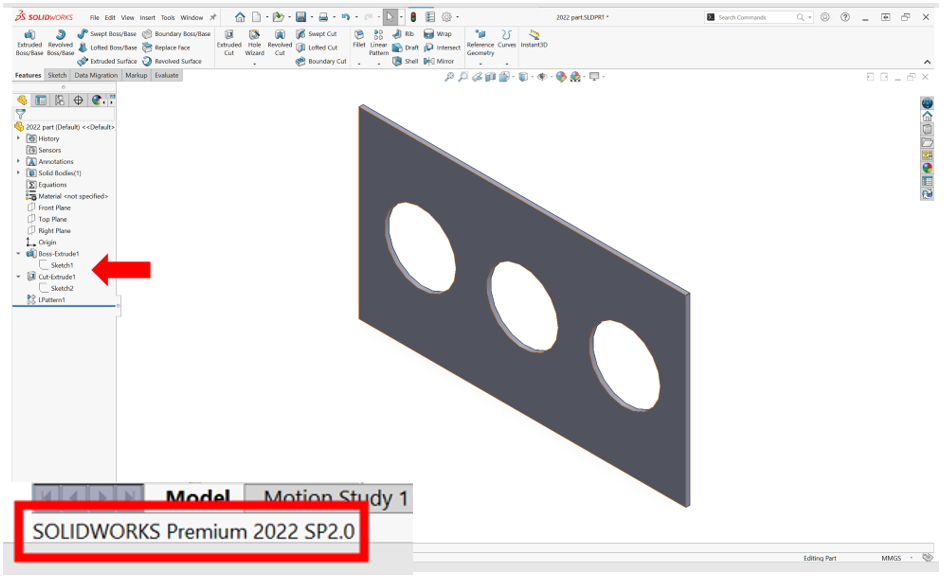 شکل6 -  بخشی ایجاد شده در SOLIDWORKS 2024 و ذخیره شده به عنوان فایل SOLIDWORKS 2022